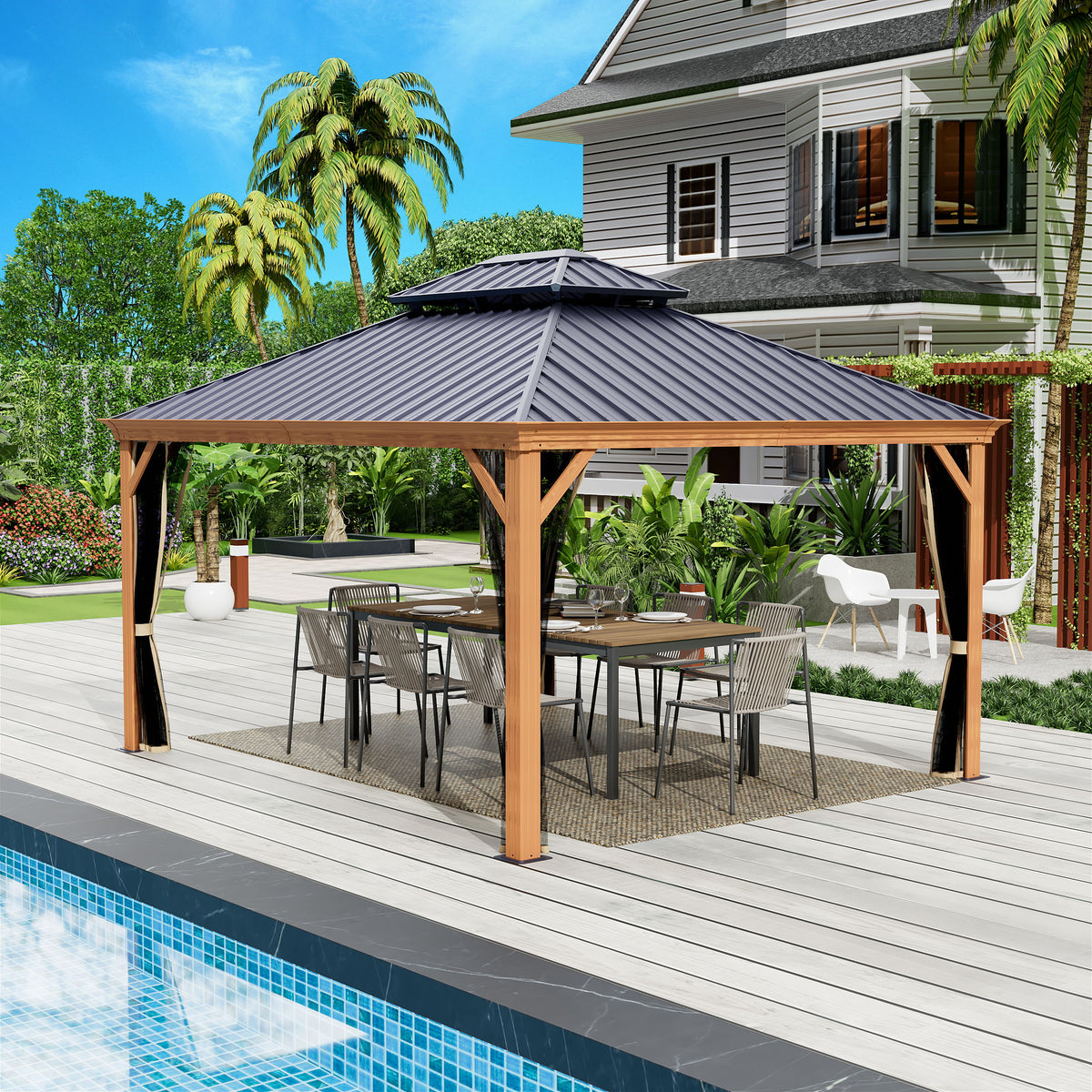 Gazebo 12-Ft X 16-Ft Hardtop Roof Aluminum Gazebo (Screen Included)