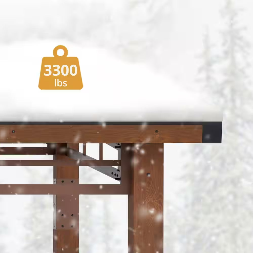 Chandler 10 Ft. X 12 Ft. Brown Cedar Wooden Gazebo Pavilion with Hard Top Iron Slope Roof Grill Gazebo