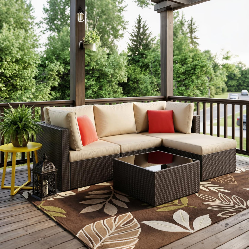 5 Piece Patio Furniture Sets, Outdoor Patio Set Sectional Sofa