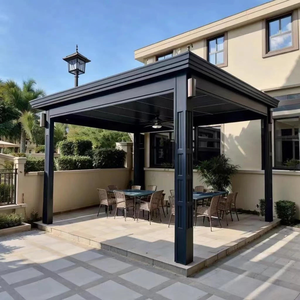 Electric Louvered Gazebo Intelligent Flip Aluminum Alloy Gazebo European Style Metal Gazebo Garden Outdoor Shade Pergola