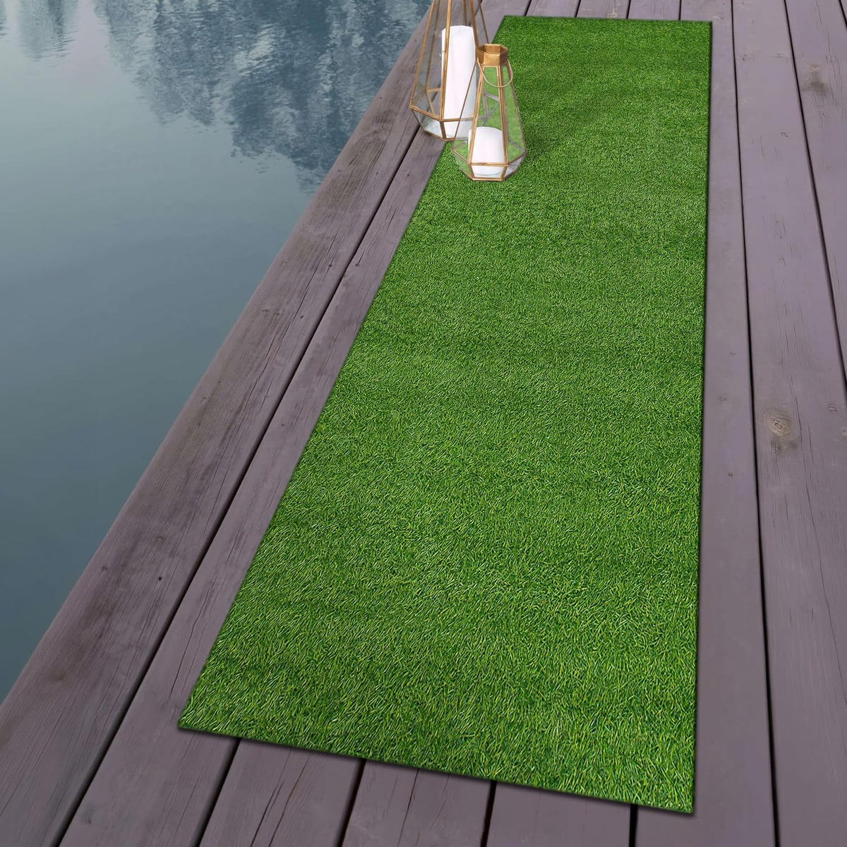 Solid Grass Turf Indoor Outdoor Rug Green 2'7" X 6'