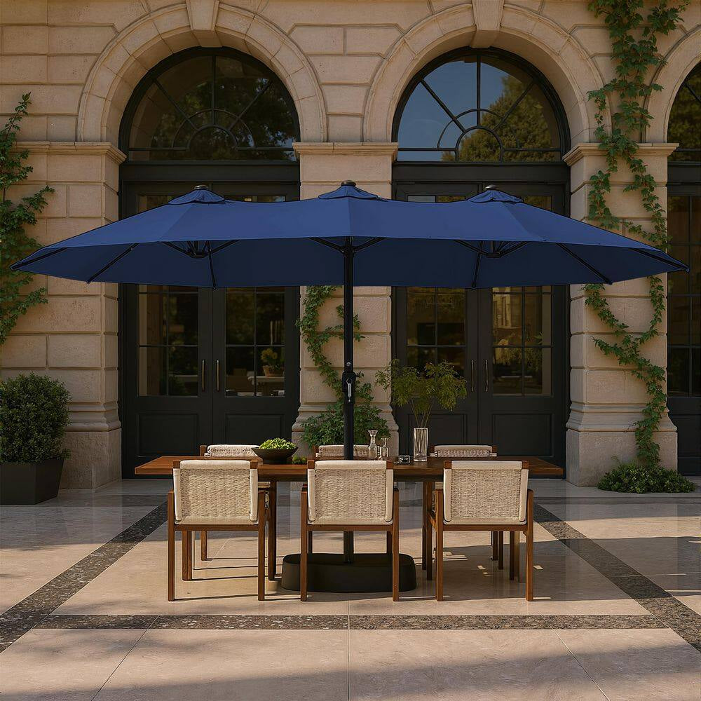 15 Ft. Market Patio Umbrella with Crank, UPF50+ Polyester Canopy and Weighted Base in Navy Blue