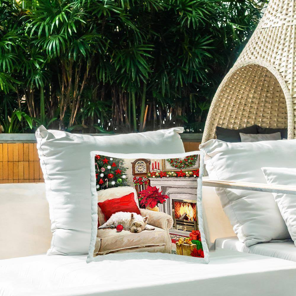 Cozy Christmas Fireplace Outdoor Printed Throw Pillow by Adam Sanderson