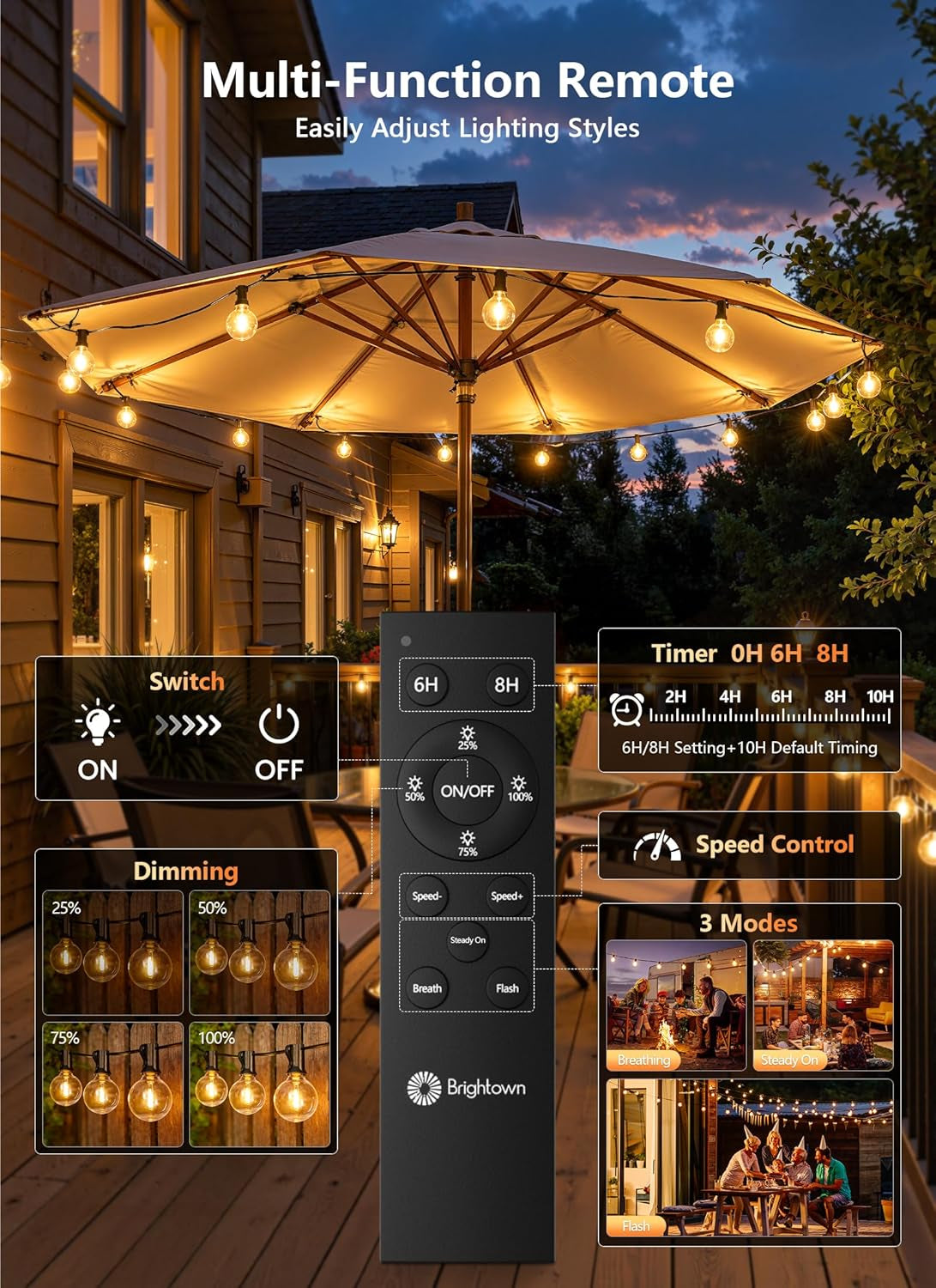 Outdoor String Lights, 100FT Shatterproof LED Patio Lights with 46 Dimmable Plastic G40 Bulbs, 2700K Waterproof Connectable Hanging String for Backyard, Cafe, Porch, Deck, Home Decor