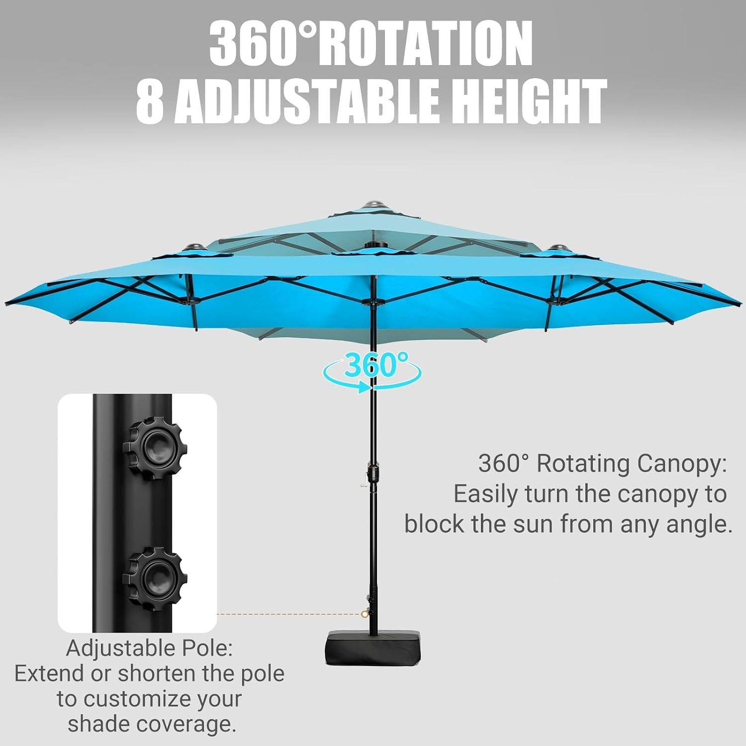 15FT Double-Sided Patio Umbrella with Base Included, Large Outdoor Rectangular Market Umbrella for Backyard, Poolside, Lawn & Garden