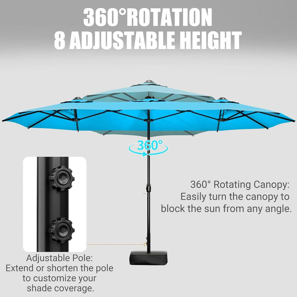 15FT Double-Sided Patio Umbrella with Base Included, Large Outdoor Rectangular Market Umbrella for Backyard, Poolside, Lawn & Garden