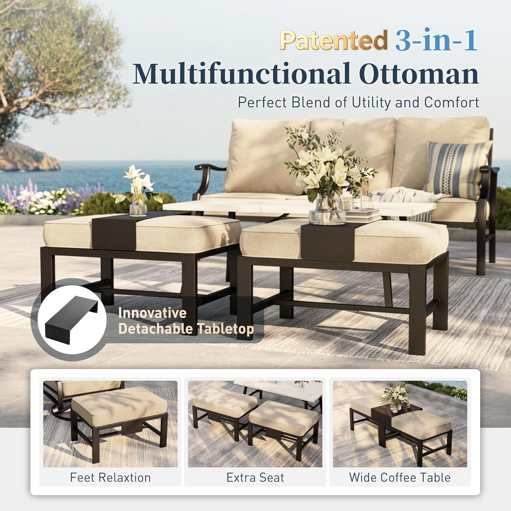 5 PCS Patio Furniture Set, Metal Couch