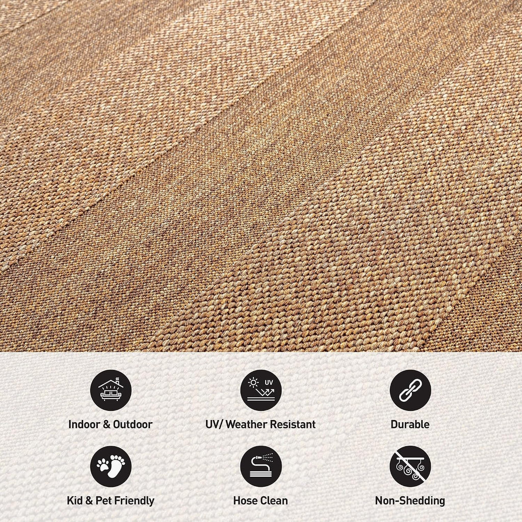 Modern Striped Indoor Outdoor Rug Natural/Jute 4' X 6'