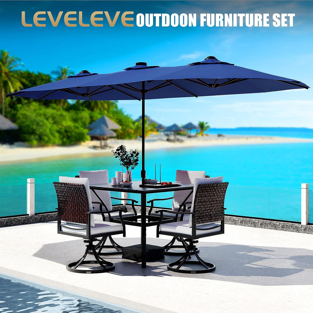 15FT Double-Sided Patio Umbrella with Base Included, Large Outdoor Rectangular Market Umbrella for Backyard, Poolside, Lawn & Garden