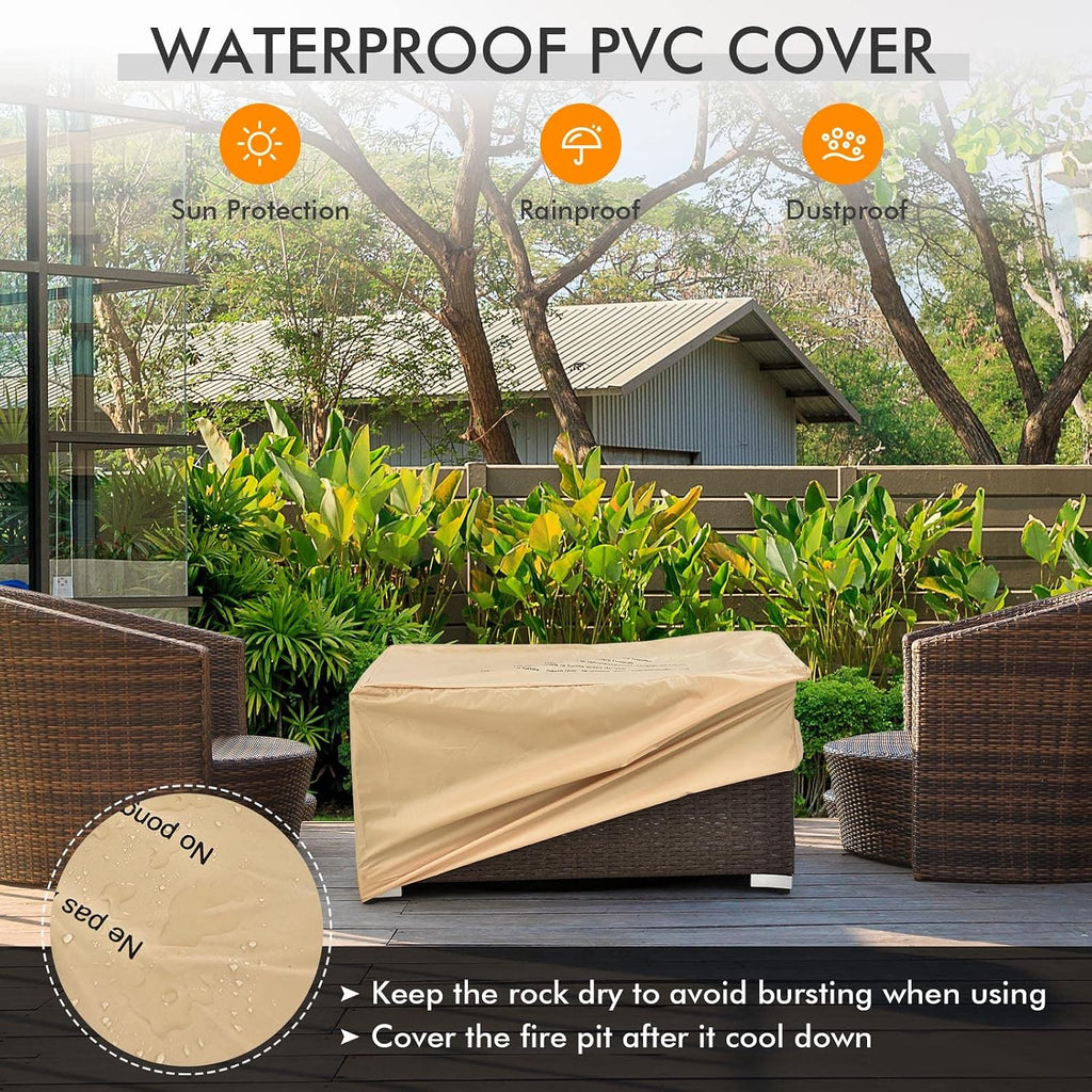 7 Pieces Patio Furniture Set with 32” Fire Pit Table and Propane Tank Cover, Outdoor PE Wicker Sectional Conversation Set with Cushions for Deck, Backyard, Protective Cover Included
