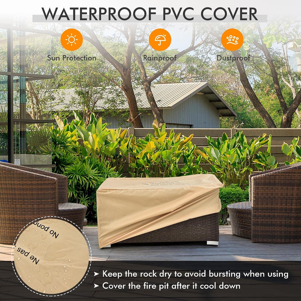 7 Pieces Patio Furniture Set with 32” Fire Pit Table and Propane Tank Cover, Outdoor PE Wicker Sectional Conversation Set with Cushions for Deck, Backyard, Protective Cover Included