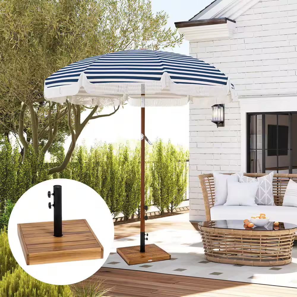 Wood Square Patio Umbrella Base, 42 Lbs. Concrete Heavy Duty Umbrella Base with Holder for 1.25 In. /1.5 In. Poles, Teak
