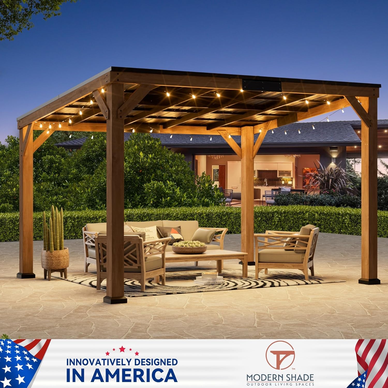 Modern Shade Wood Grill Gazebo 10' X 12' with Sloped Galvanized Steel Roof