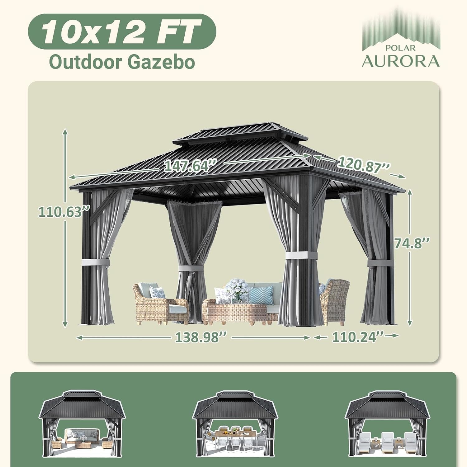 10'X12' Outdoor Aluminum Gazebo Dark Gray