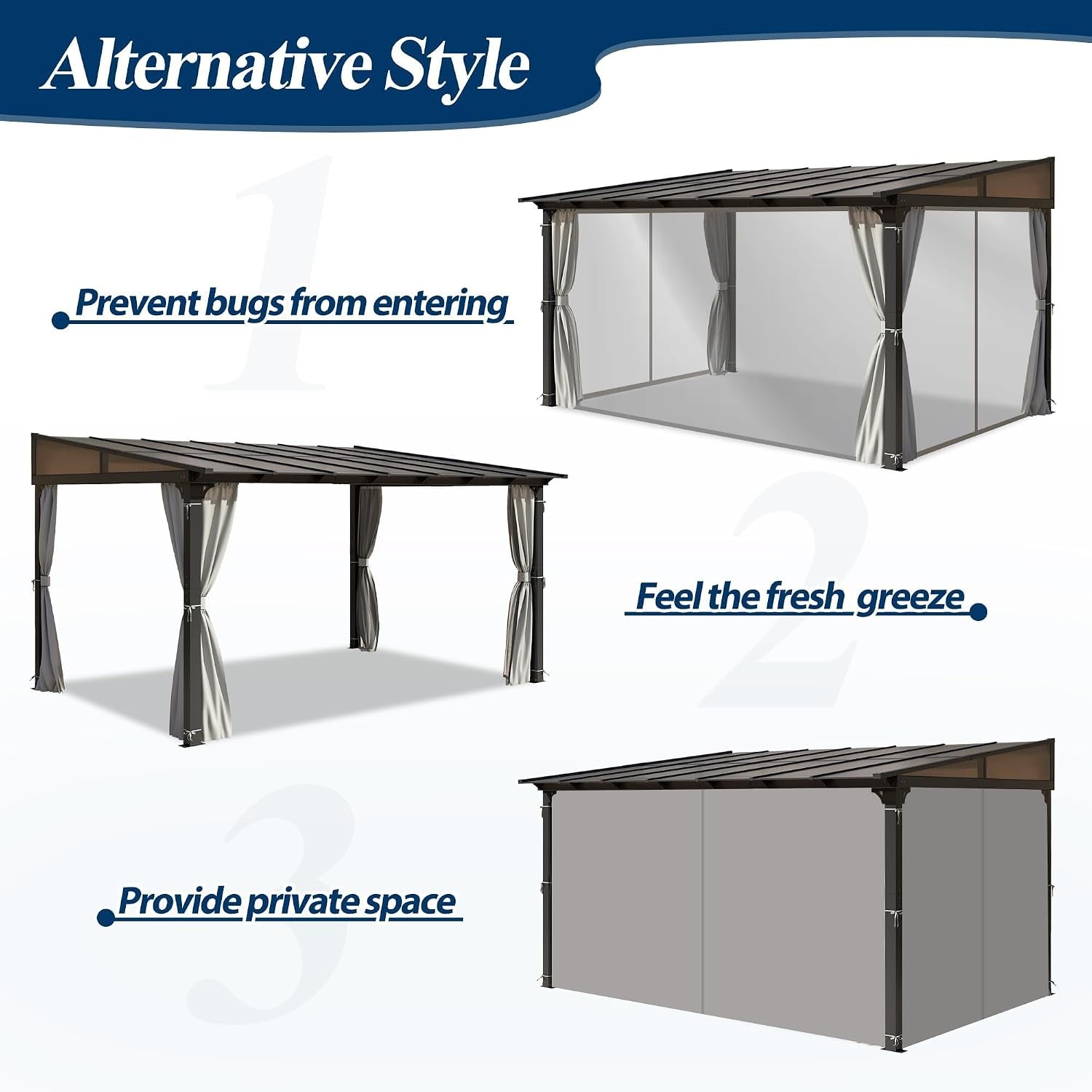 10' X 13' Outdoor Polycarbonate Lean to Gazebo Pergola