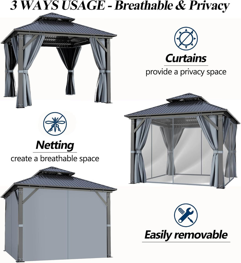 9.5X9.5Ft Outdoor Hardtop Gazebo with Double Roof