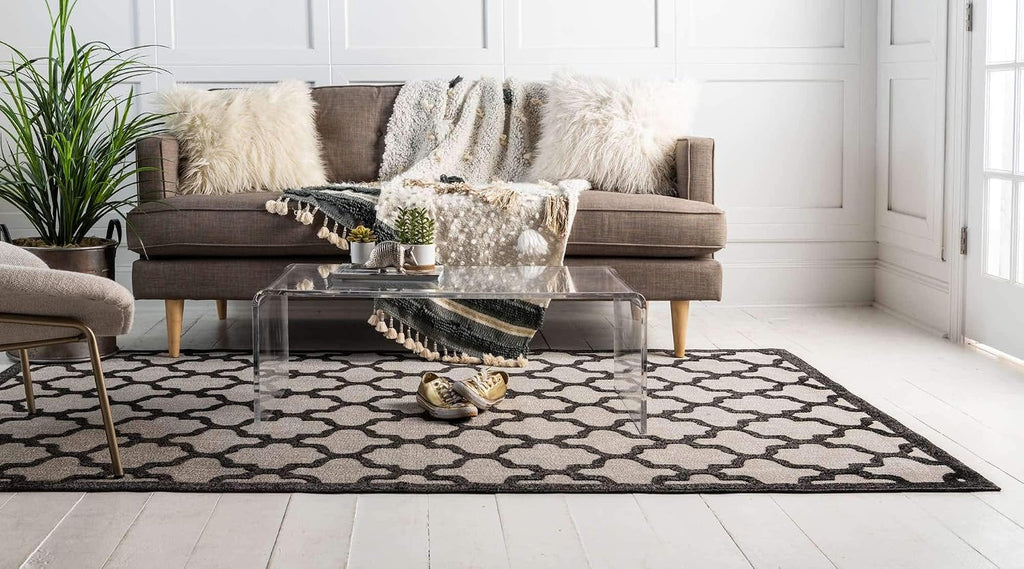 Outdoor Trellis Collection Area Rug - Tulsa (6' 1" X 9' Rectangle, Black/ Ivory)