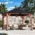 Modern Shade Permanent Wood Gazebo 12X12 with Galvanized Steel Roof