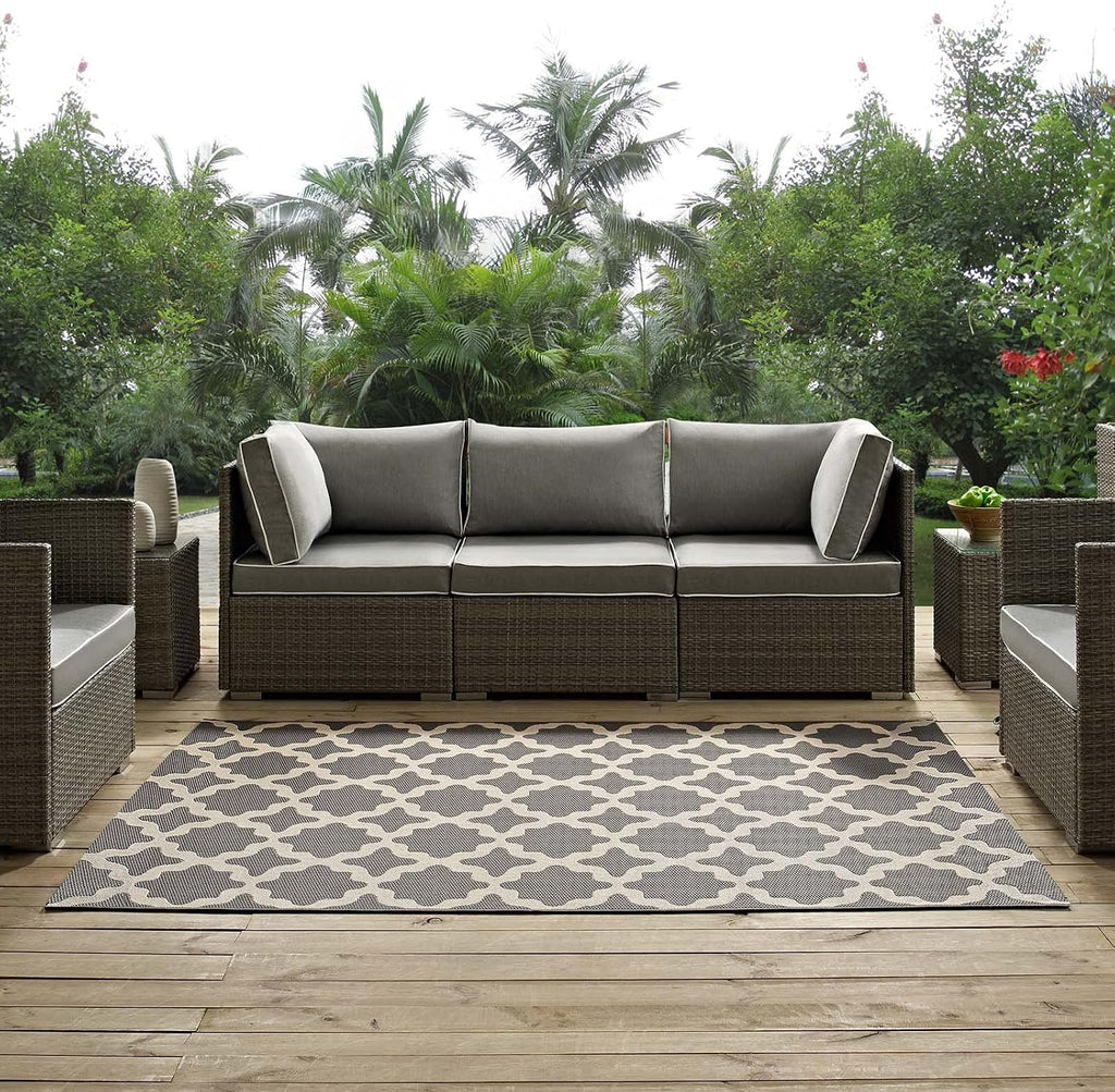 Cerelia Moroccan Trellis 9X12 Indoor and Outdoor Area Rug in Gray and Beige