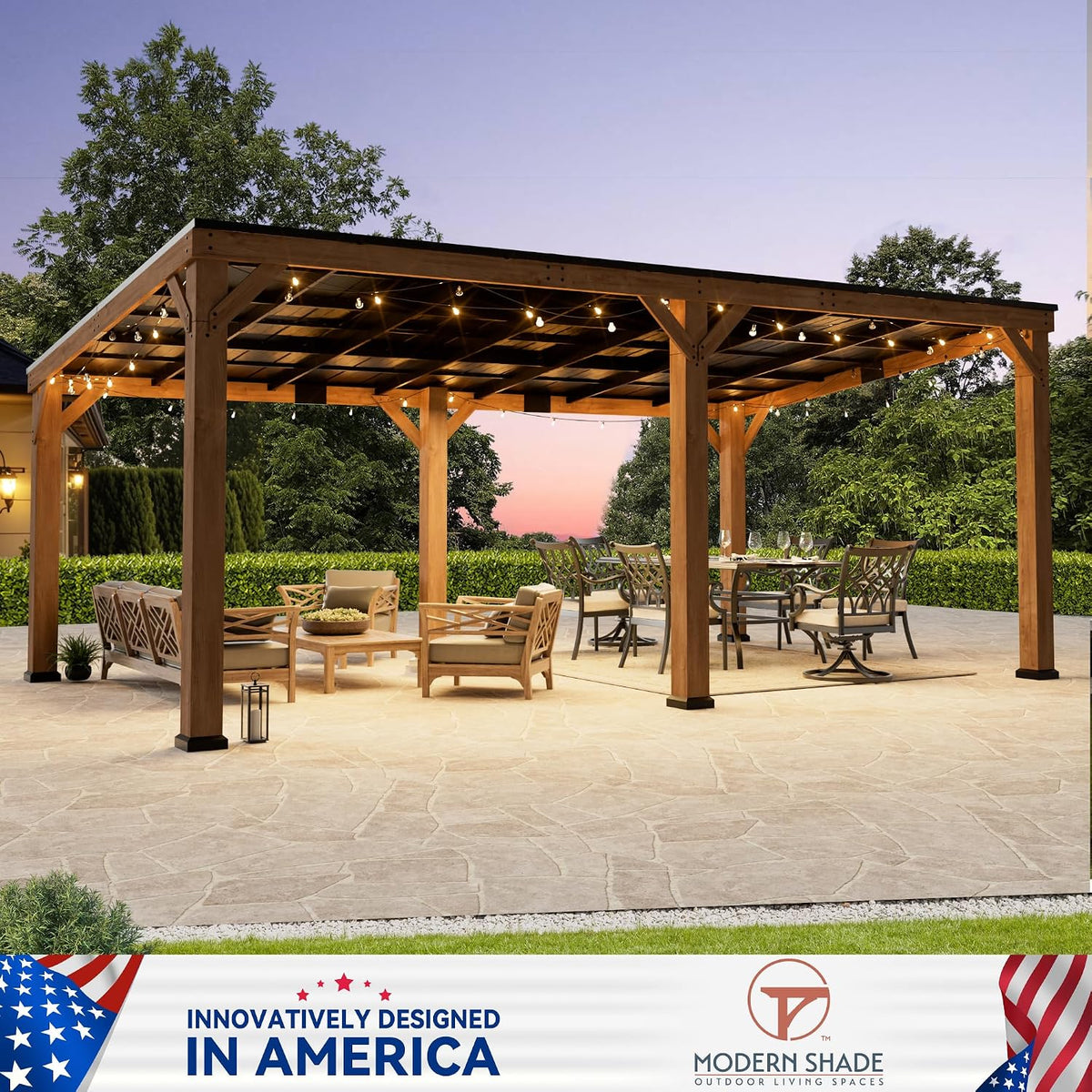 Modern Shade Wood Grill Gazebo 12' X 20' with Sloped Galvanized Steel Roof