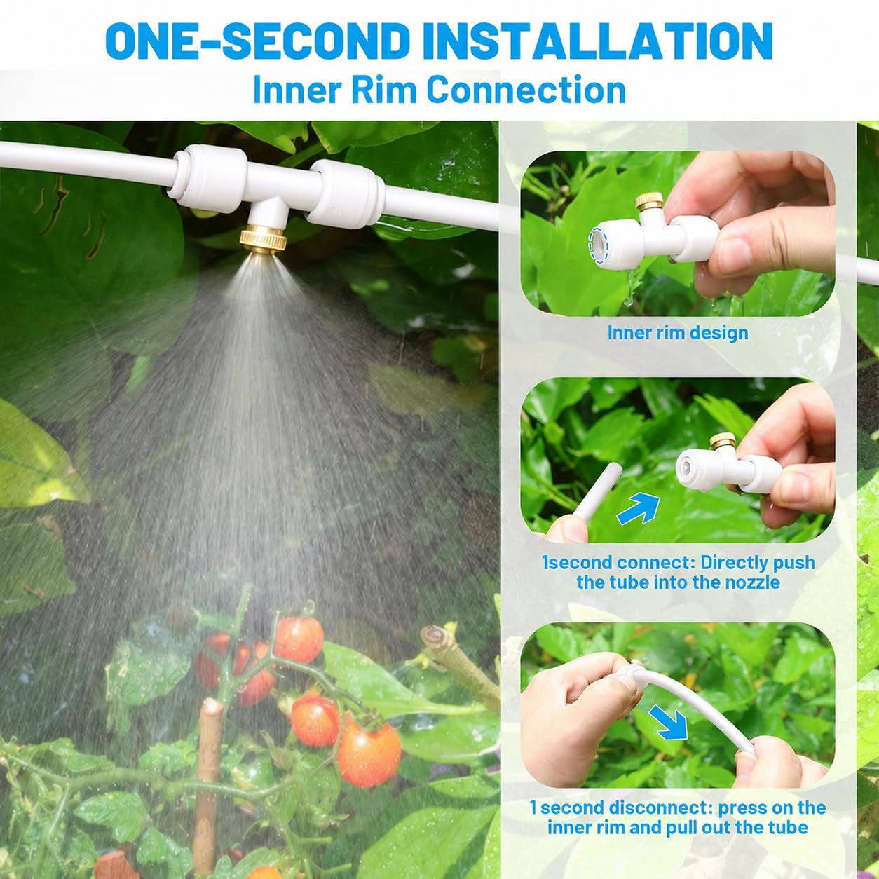 110FT Mister for outside Patio Misting Cooling System with 20 Brass Mist Nozzles+Water Filter+Y Connector, Leak-Resistant Misters for Backyard, Garden, Pool, Deck, Greenhouse - White