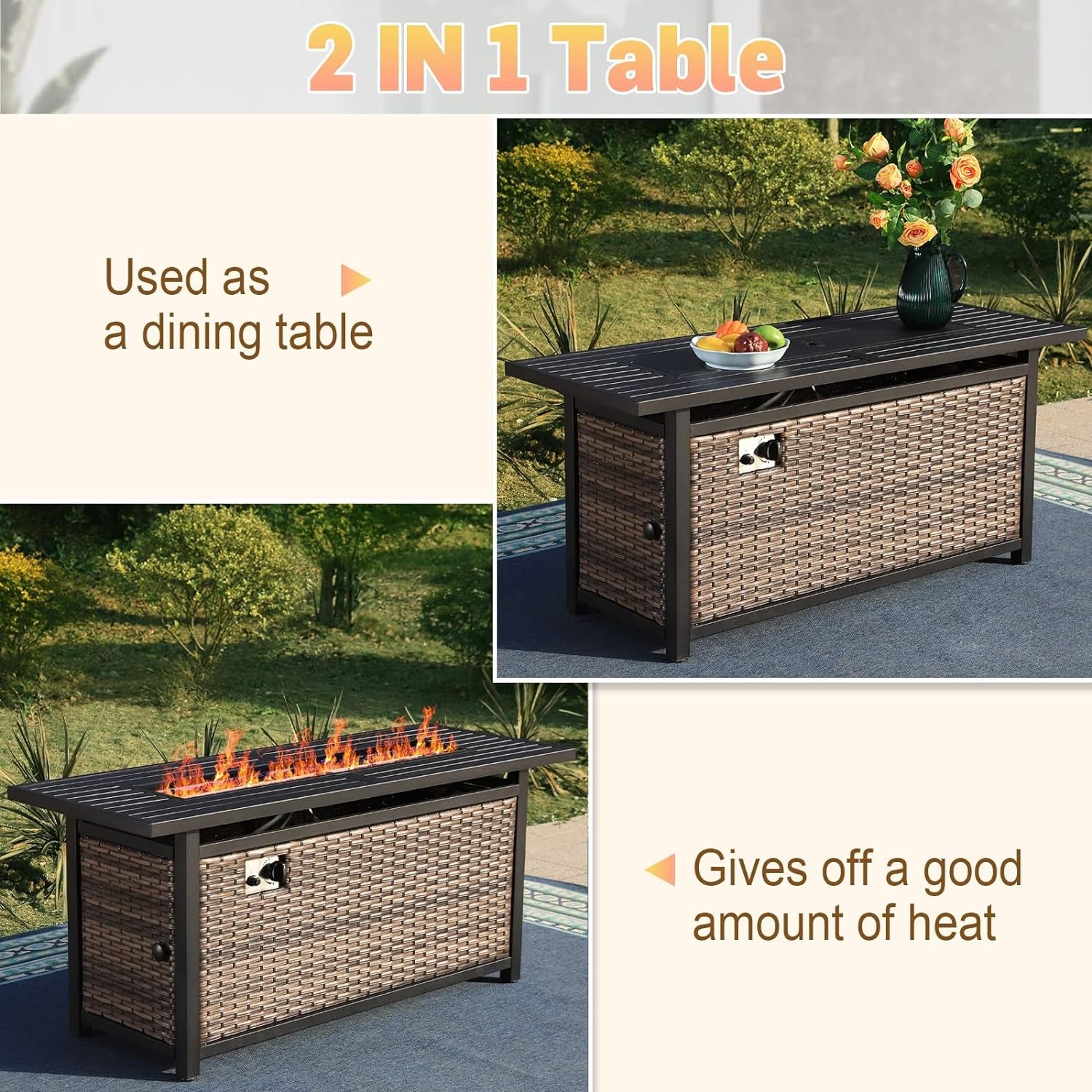 56 Inch Gas Fire Pit Table,Rectangular Propane Fireplace