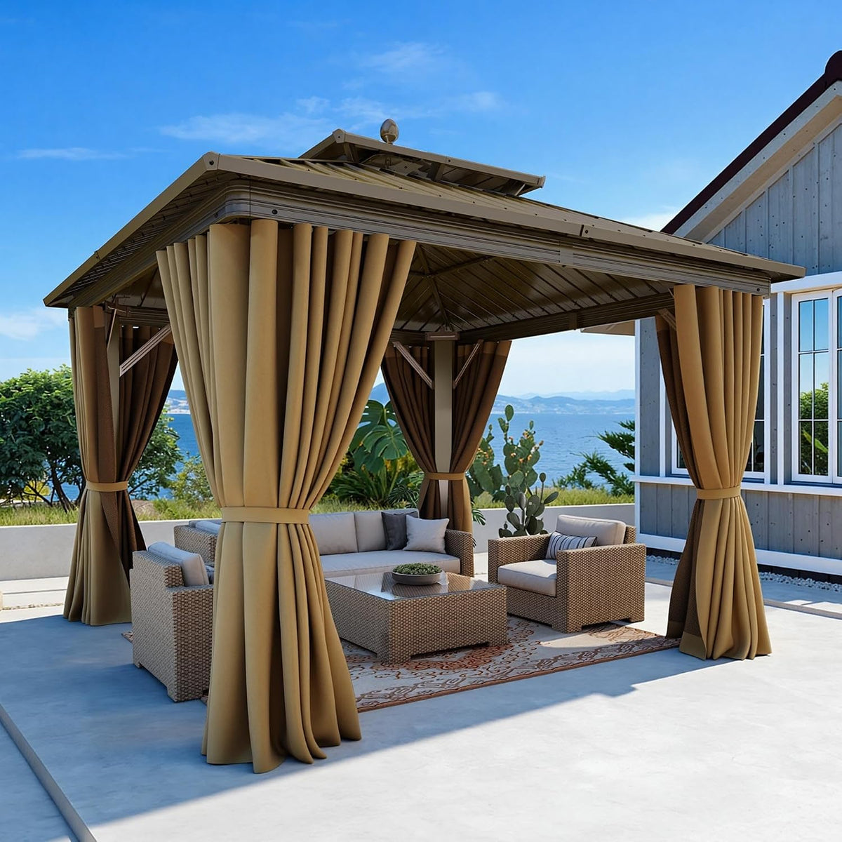 10X10Ft Aluminum Gazebo Hardtop Double Roof Canopy Outdoor Gazebo
