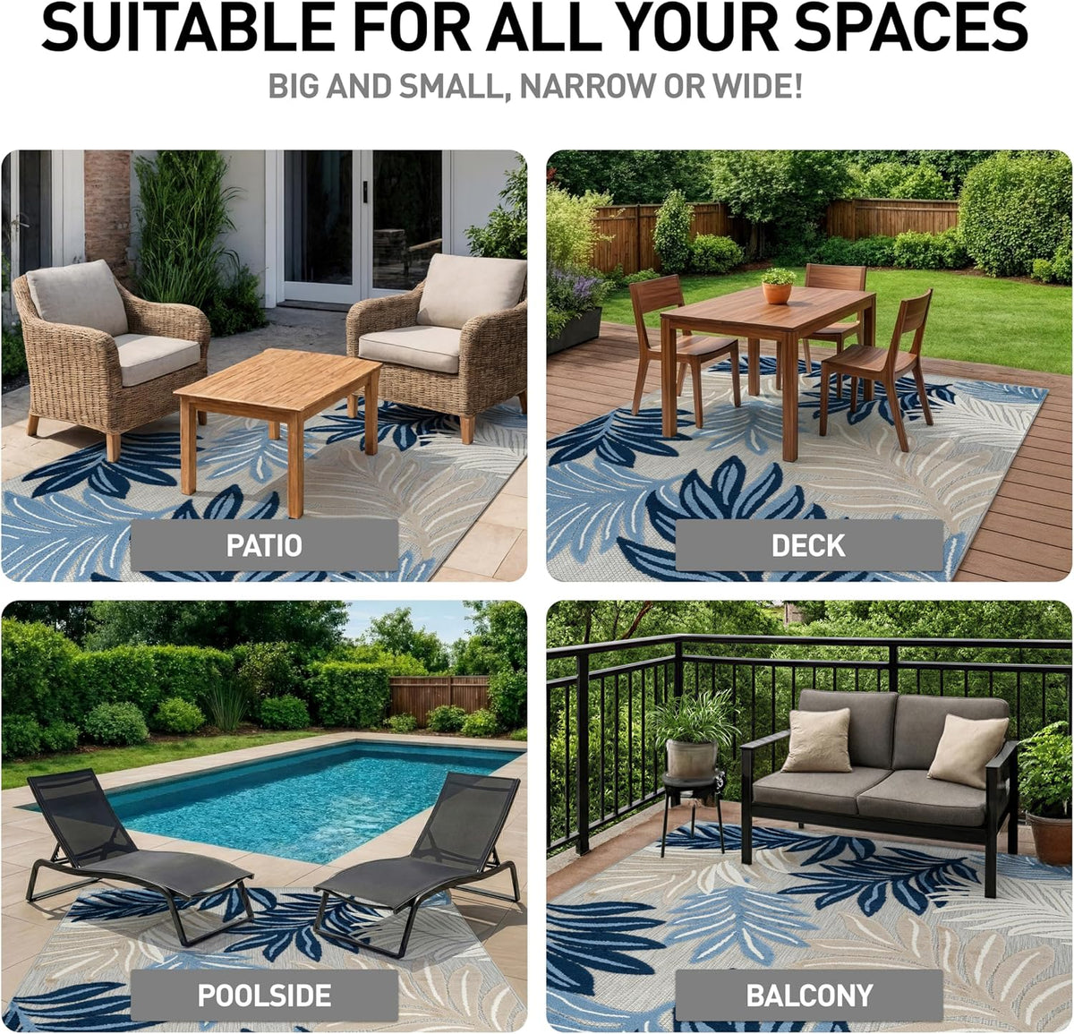 Transitional High-Low Textured Indoor Outdoor Rug Dark Blue 5' X 7'