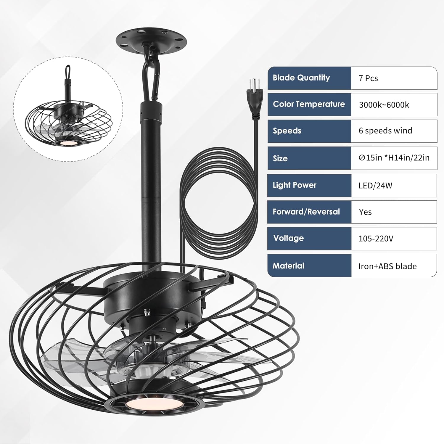 15" Black Outdoor Ceiling Fan with Remote Dimmable Light
