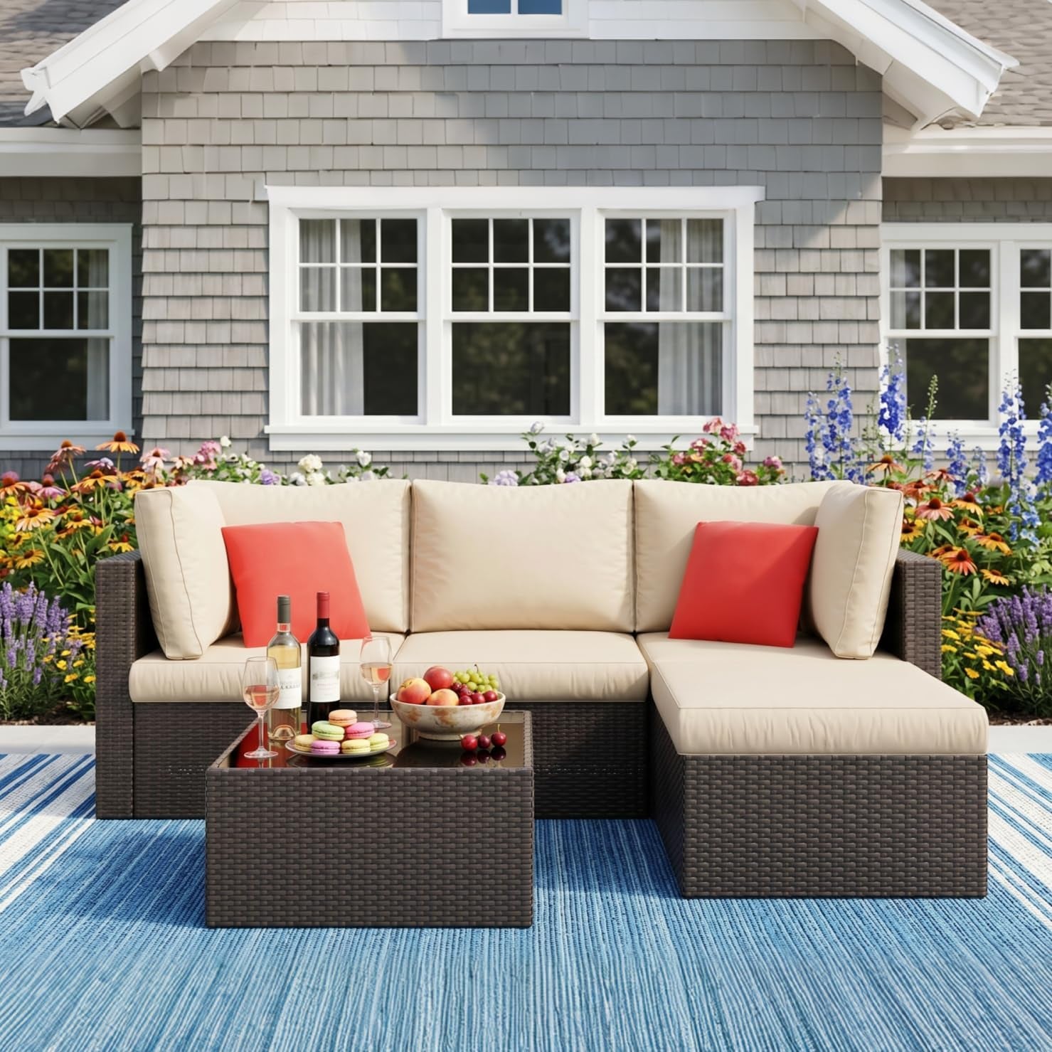 5 Piece Patio Furniture Sets, Outdoor Patio Set Sectional Sofa