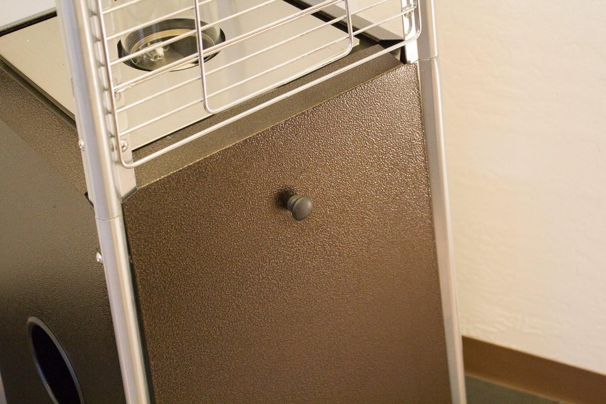 HLDSO1-GTHG 91-Inch Tall Quartz Glass Tube Heater - Black + Cover and Stainless Steel Table