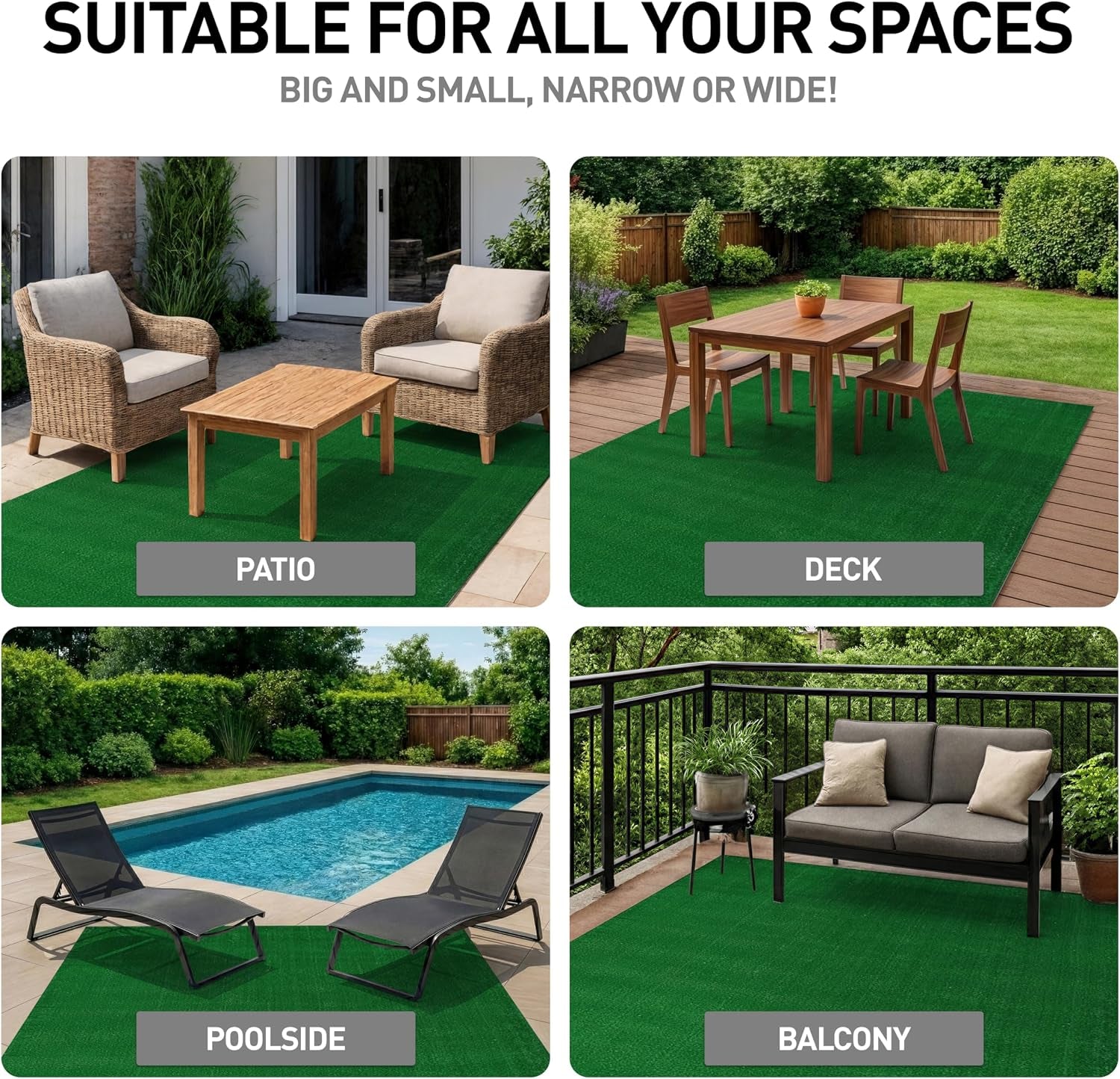 Turf Patio Deck Outdoor Indoor Non-Shedding Area Rug Green 4' X 6'