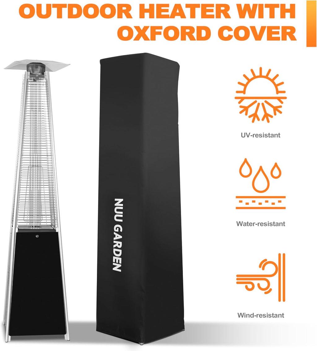 Outdoor Propane Patio Heater, 48,000 BTU Pyramid Outdoor Heater with Wheels, Hammered Bronze Tower Portable Heater with Oxford Cover for Garden, Terrace, Black