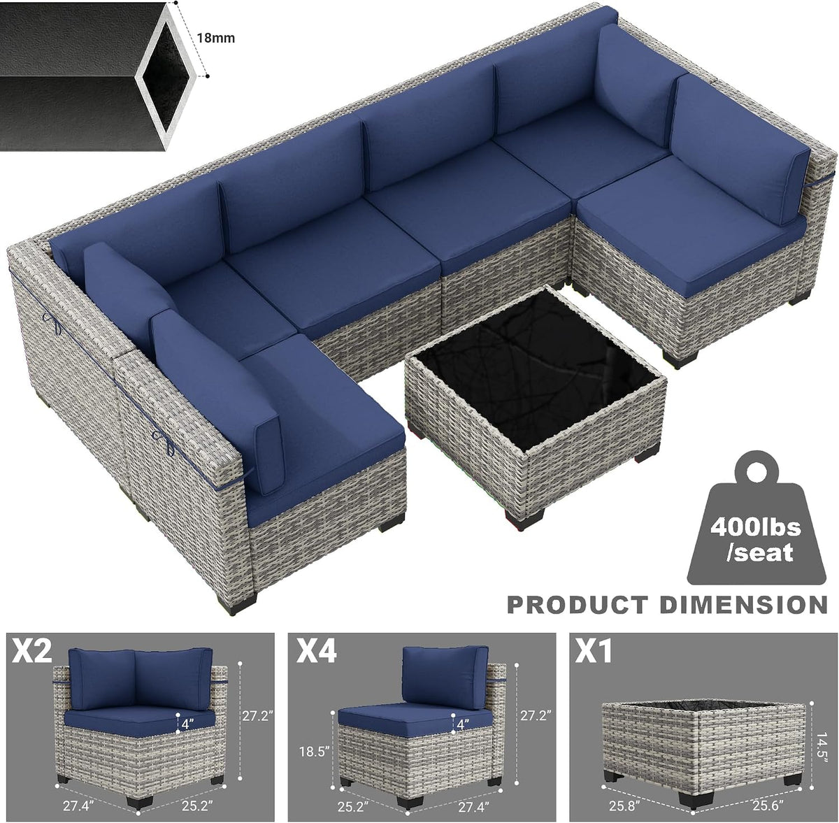 Outdoor PE Wicker Rattan Modular Patio Sectional Sofa Set