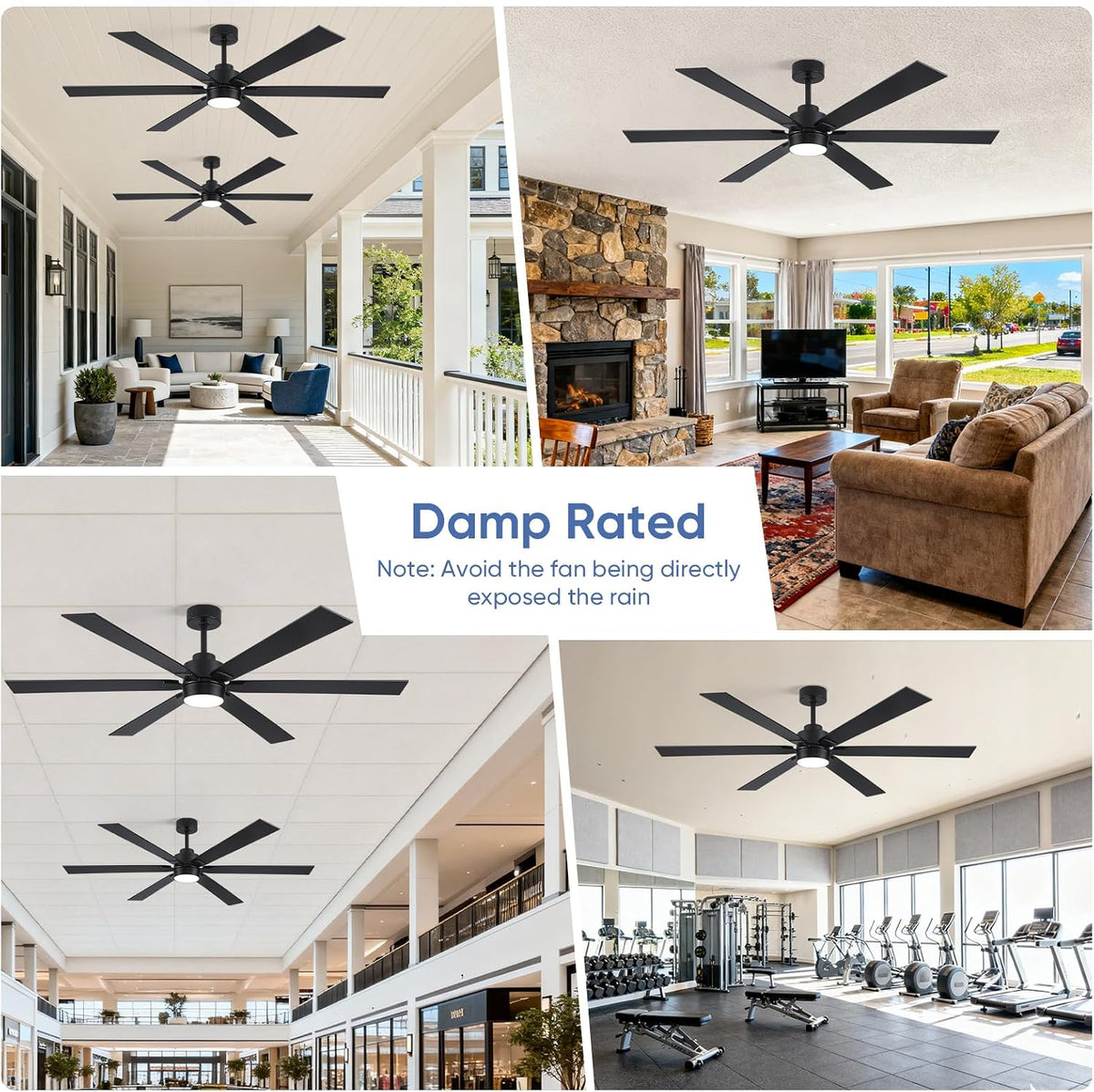 66 Inch Outdoor Smart Ceiling Fan with Light, Works with Alexa, App & Remote Control, Black Modern Style with 6 Blades, High CFM Quiet DC Motor, Damp Rated for Covered Patio & Large Indoor Living Room
