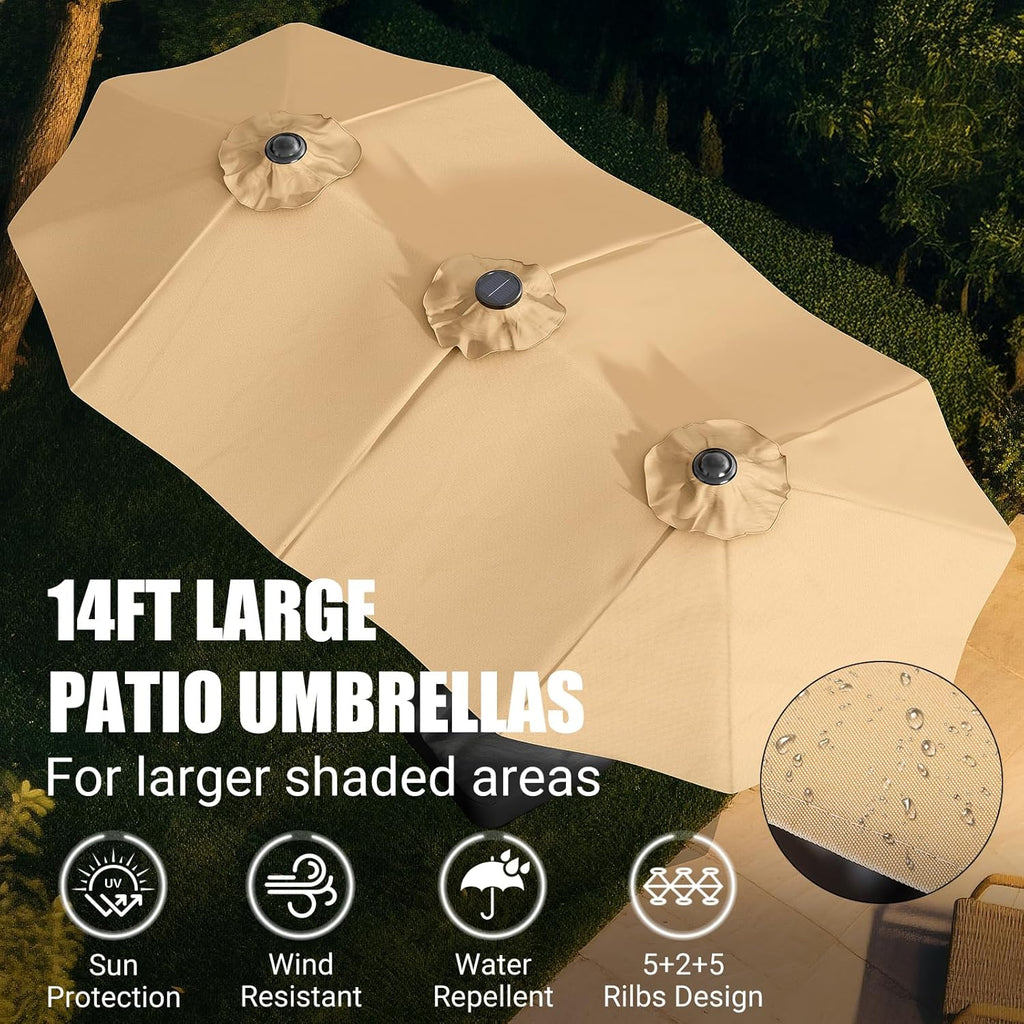15FT Double-Sided Patio Umbrella with Base Included, Large Outdoor Rectangular Market Umbrella for Backyard, Poolside, Lawn & Garden