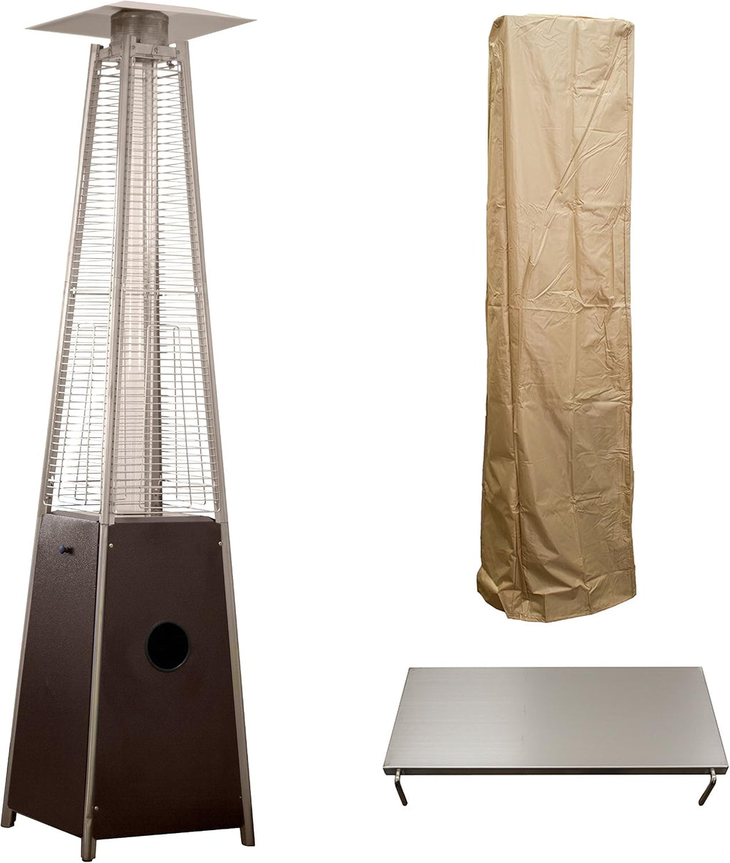HLDSO1-GTHG 91-Inch Tall Quartz Glass Tube Heater - Black + Cover and Stainless Steel Table