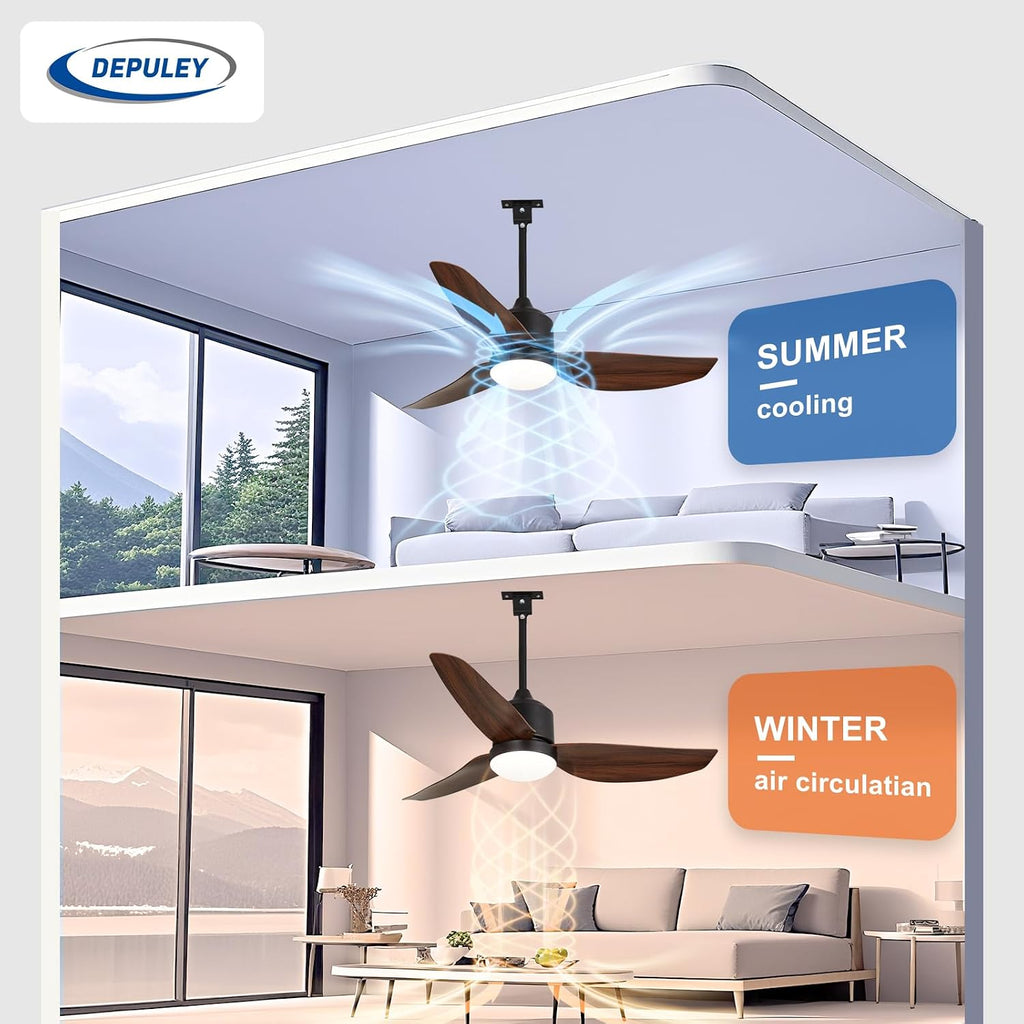 42-Inch Outdoor Ceiling Fans: Walnut Waterproof Gazebo Fans with Lights Remote App Control - 3-Blade Plug-In Outdoor Hanging Fan for Patios Pergola Porch 6 Speed Reversible