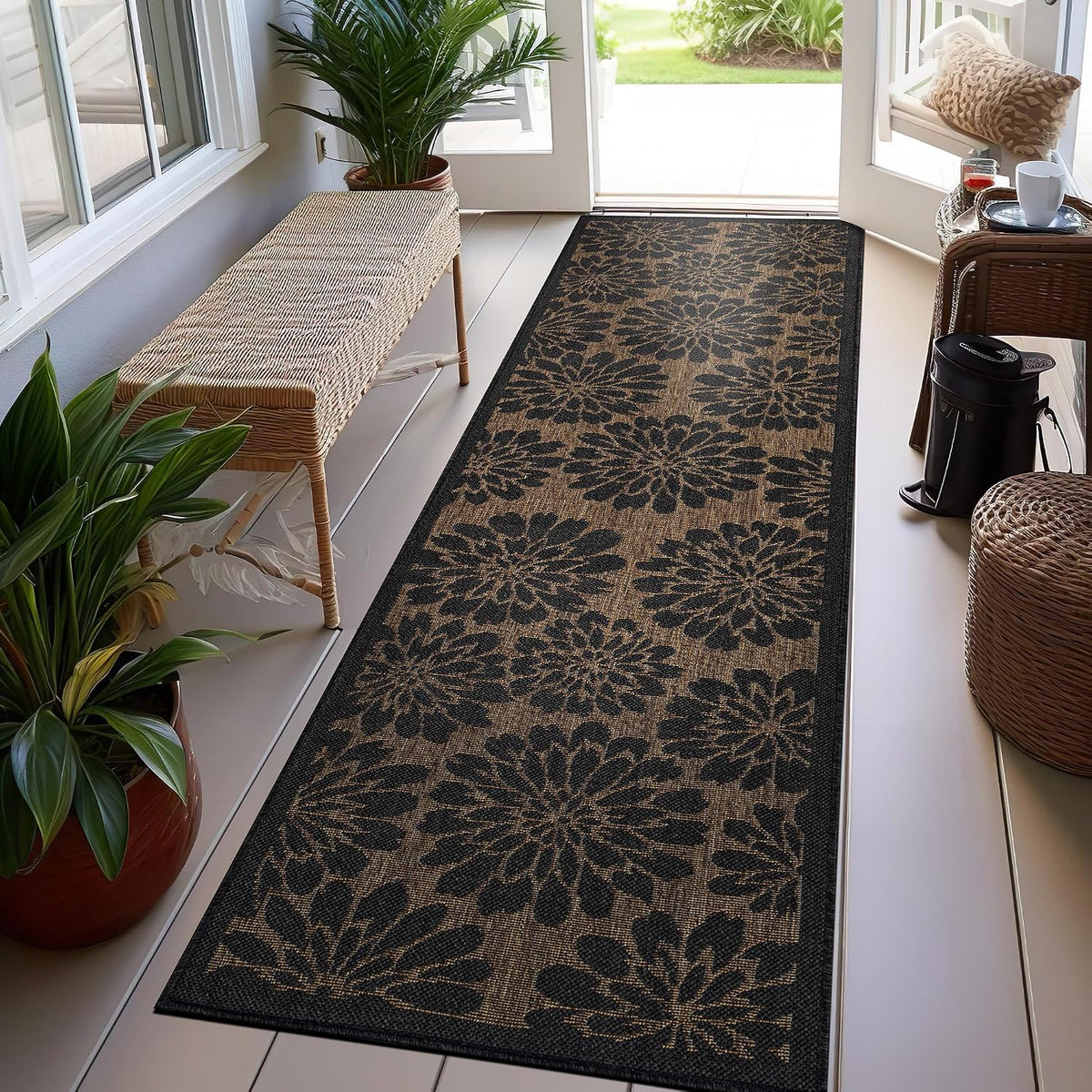 Transitional Indoor Outdoor Runner Rug Dark Gray/Natural 2'3" X 6'