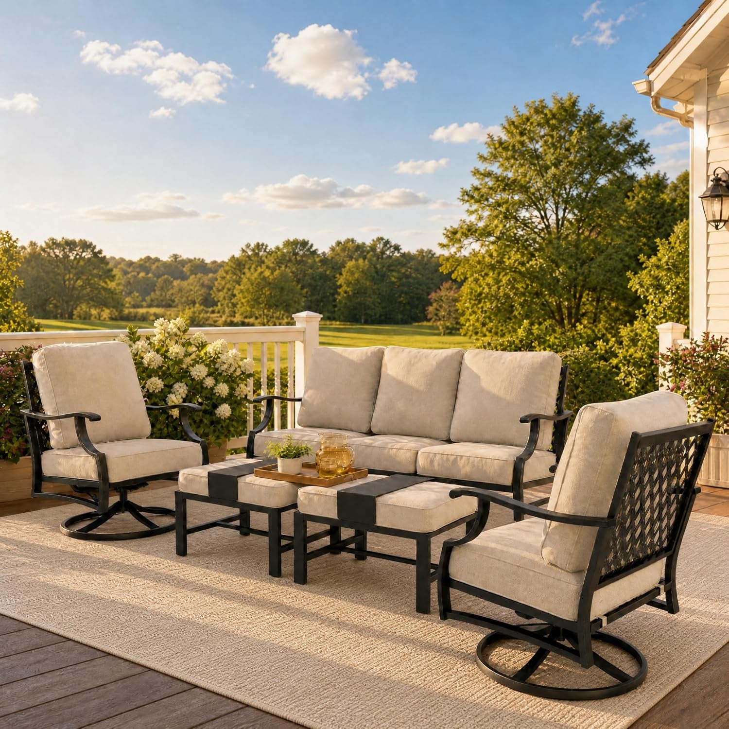 5 PCS Patio Furniture Set, Metal Couch
