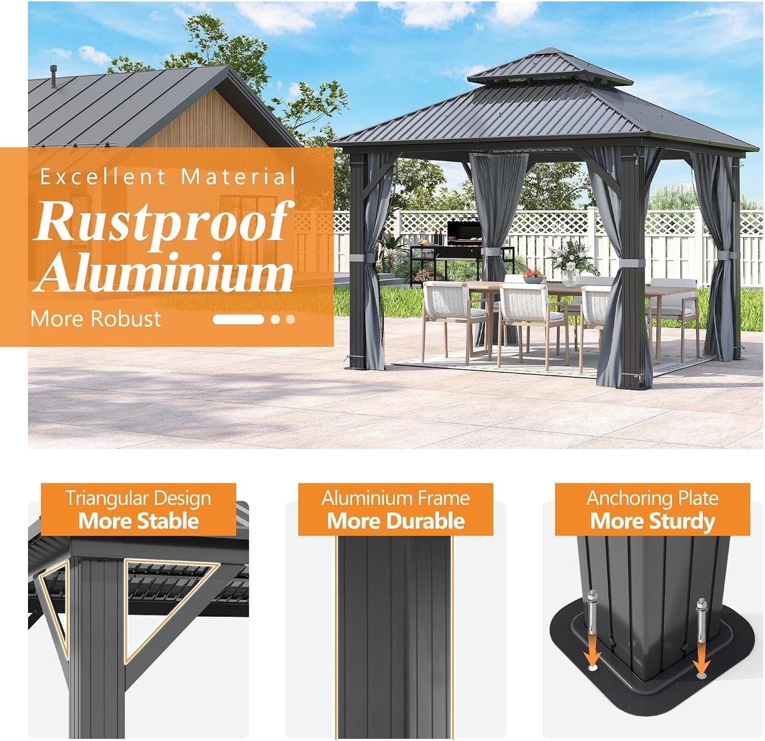 10'X10' Outdoor Hardtop Gazebo with Double Roof