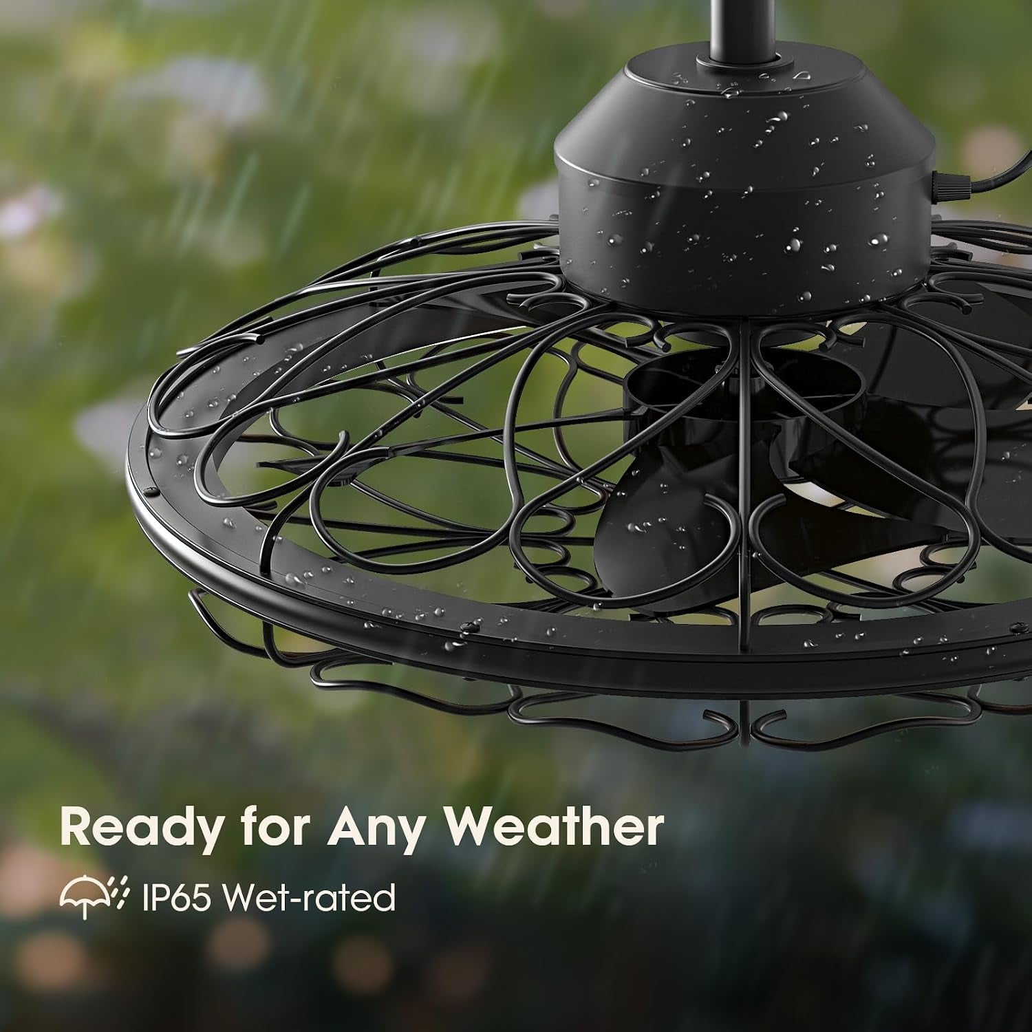 20" Outdoor Ceiling Fan, IP65 Waterproof Gazebo Fan with Light, Remote Control，6 Speeds，3Cct, Plug in Caged Ceiling Fan with Hanging Hook for Patio, Porch, Canopy