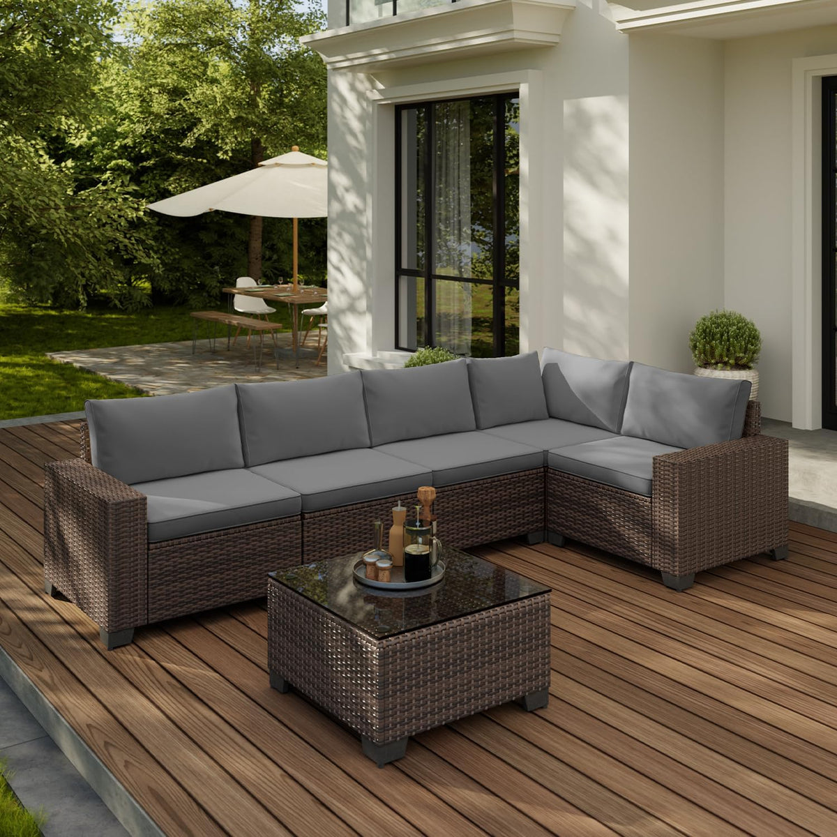 6-Piece Outdoor Patio Furniture Set, PE Wicker Rattan Sectional Sofa