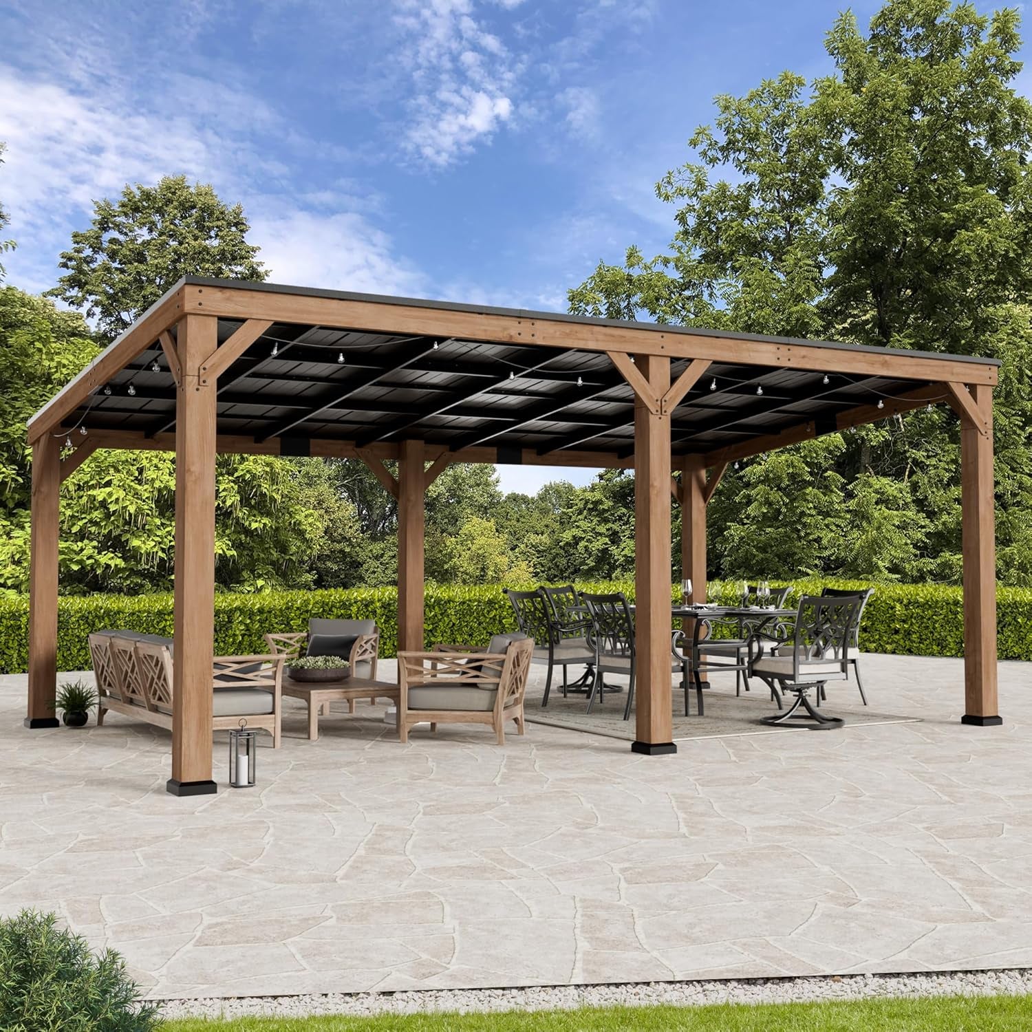 Modern Shade Wood Grill Gazebo 12' X 20' with Sloped Galvanized Steel Roof