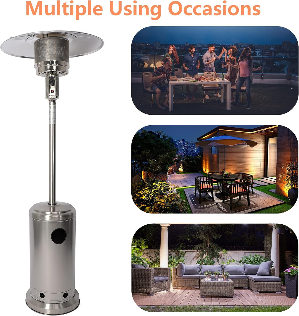 Stainless Steel Outdoor Heaters for Patio, LP Propane Heater Standing with Anti-Tilt Switch for Garden Wedding Party (Silver)