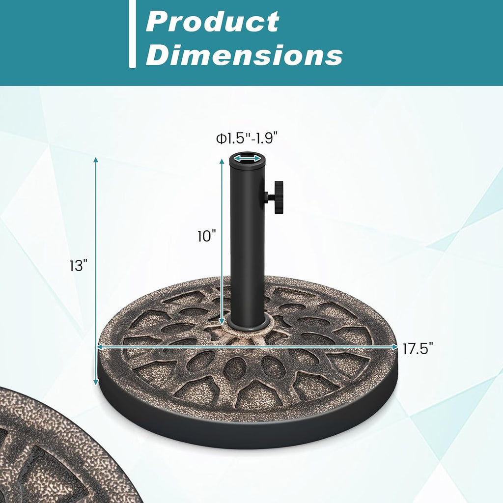 30 Lbs Heavy Duty Umbrella Base, round Parasol Holder with Adjustable Knob for Φ1.5-Φ1.9 Pole, Resin Umbrella Stand with Decorative Pattern, Easy Setup