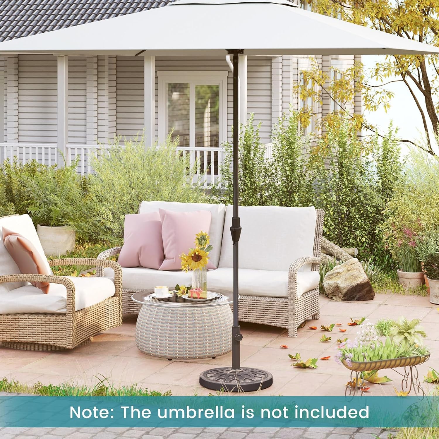 30 Lbs Heavy Duty Umbrella Base, round Parasol Holder with Adjustable Knob for Φ1.5-Φ1.9 Pole, Resin Umbrella Stand with Decorative Pattern, Easy Setup