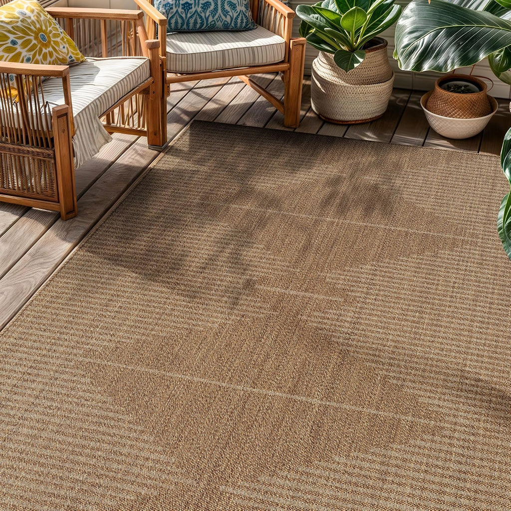 Modern Geometric Area Rug Easy-Care Flat Woven Sand/Natural 4' X 6'