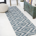 Diamond Tribal Indoor Outdoor Runner Rug 2X8 Blue/Gray, Sintra for Backyard, Patio, Porch, Easy-Cleaning, High Traffic, Pet-Friendly, Non-Shedding (SMB116A-28)