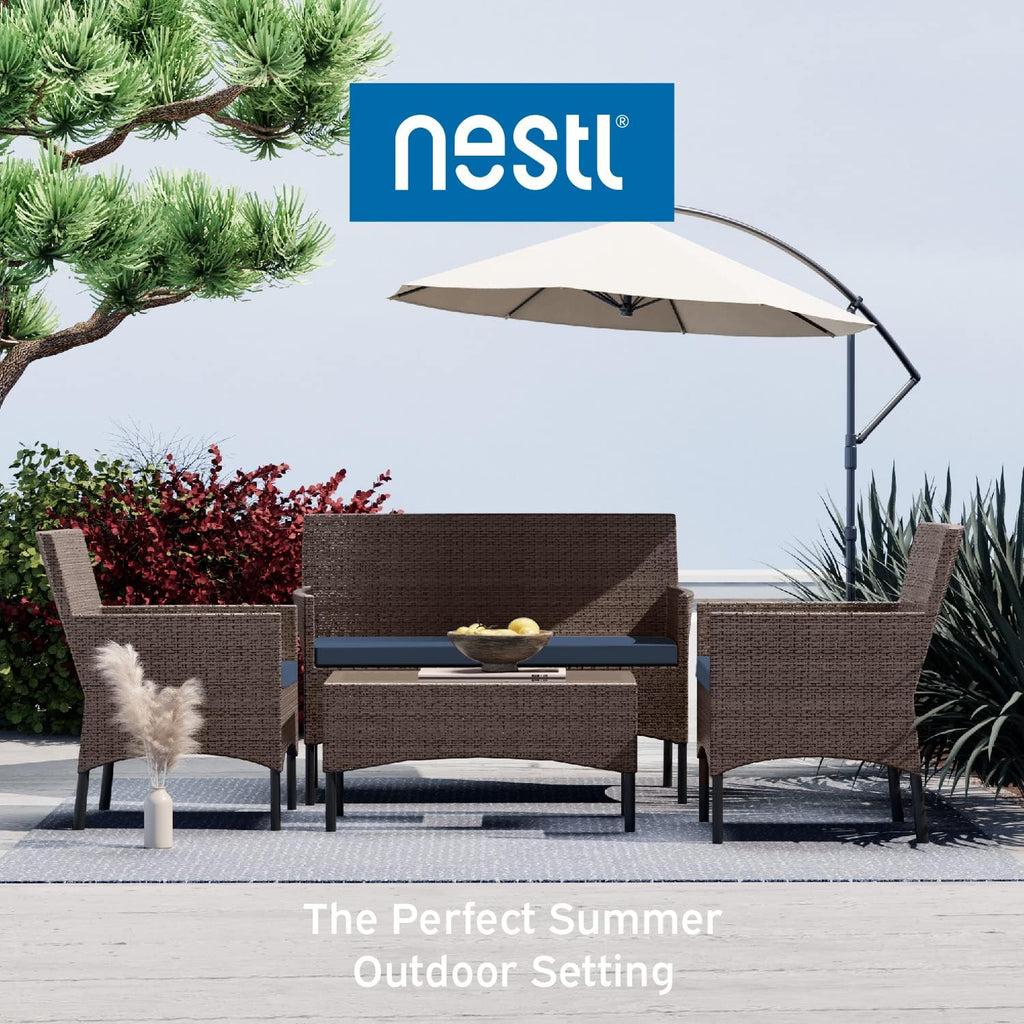 Outdoor Patio Furniture Sofas, Standard, Brown Base/Navy Blue Cushions